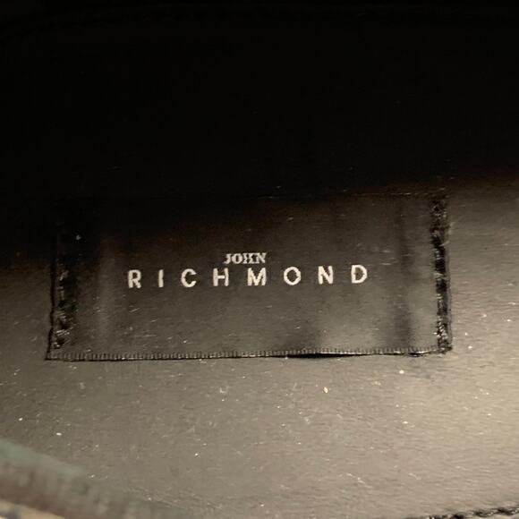 JOHN RICHMOND Size 9.5 Black Leather Slip On Razor Belt Loafers main image 8